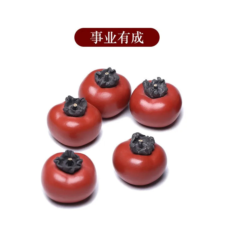 Zanghutianxia Purple Sand Persimmon Fine Tea Pet Supportable Emulational Fruit Small Tea Set Decoration Tea Table Decoration Luc