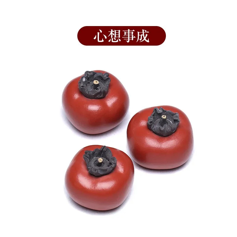 Zanghutianxia Purple Sand Persimmon Fine Tea Pet Supportable Emulational Fruit Small Tea Set Decoration Tea Table Decoration Luc