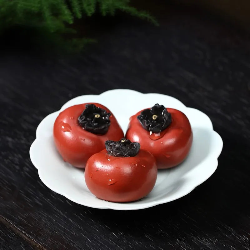 Zanghutianxia Purple Sand Persimmon Fine Tea Pet Supportable Emulational Fruit Small Tea Set Decoration Tea Table Decoration Luc