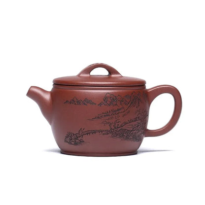 Zanghutianxia Purple Sand Pot Yixing Country Aid No. 4 Well Bottom Groove Cleaning Teapot Handmade Double-Sided Carving Little T