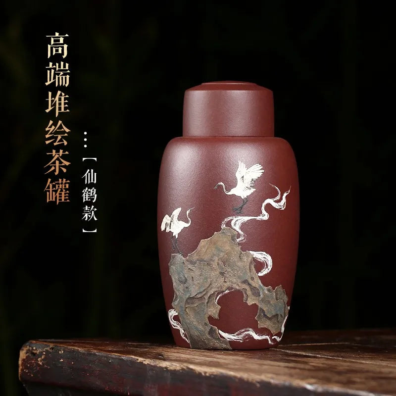 Zanghutianxia Purple Sand Tea Caddy Raw Ore Purple Mud Pile Painting Tea Caddy Household Small Sealed Storage Tank 100 Ml