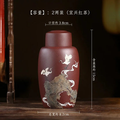 Zanghutianxia Purple Sand Tea Caddy Raw Ore Purple Mud Pile Painting Tea Caddy Household Small Sealed Storage Tank 100 Ml