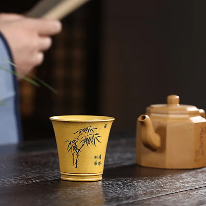 Zanghutianxia Purple Sand Tea Tasting Cup High-End Kung Fu Tea Cup Personal Dedicated Tea Cup Tea Bowl Raw Ore Beige Clay Engrav