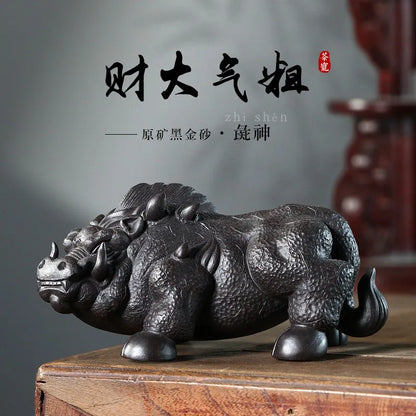 Zanghutianxia Purplue Sand Tea Pet Raw Ore Black Galaxy Tea Ceremony Decoration God Supportable Handmade Large Pieces Tea Playin