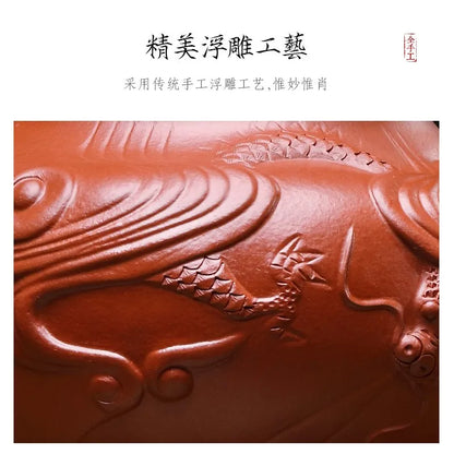 Zanghutianxia Relief Purple Clay Pot Yixing Famous Handmade Carved Teapot Raw Ore Zhao Zhuang Cinnabar Sand Yunlong Pot