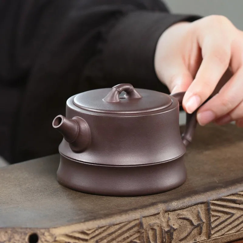 Zanghutianxia Small Capacity Yixing Zisha Teapot Handmade Tea Set Raw Ore Purple Clay Teapot "Walking Green Cloud" Bamboo Pot Wa