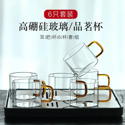 Zanghutianxia Thick Heat-Resistant Transparent Glass Tea Tasting Cup Small Teacup with Handle Cup Ear Cup Kung Fu Tea Set Master