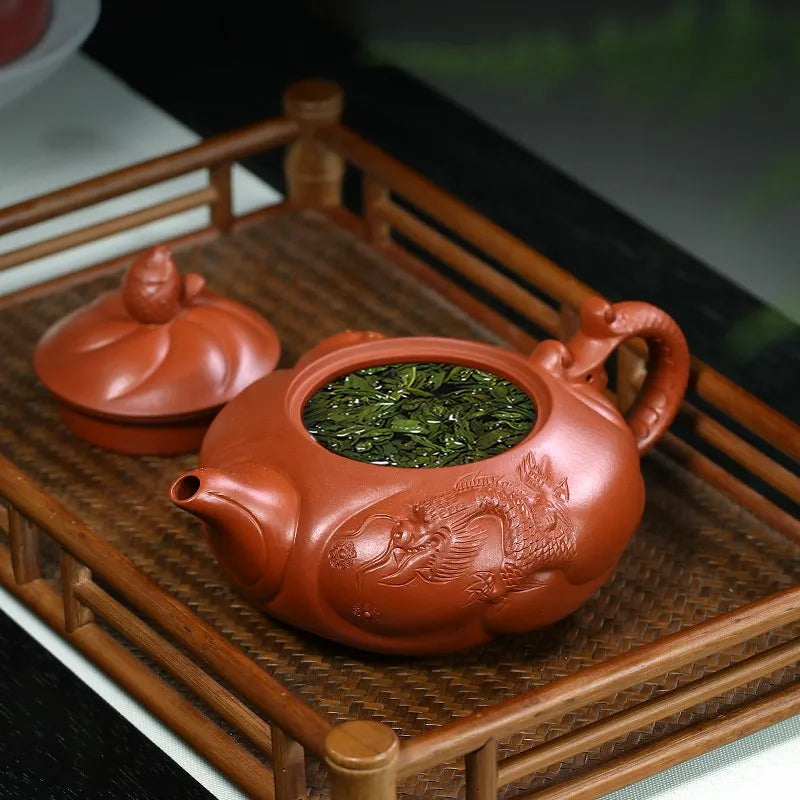 Zanghutianxia Yixing Boutique Teapot Pure Handmade Carved Teapot Raw Ore High-Grade Chinese Tea Set Fish Dragon Pot