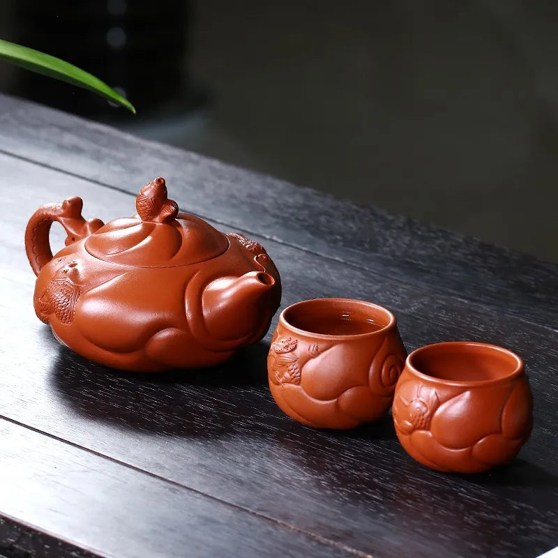 Zanghutianxia Yixing Boutique Teapot Pure Handmade Carved Teapot Raw Ore High-Grade Chinese Tea Set Fish Dragon Pot