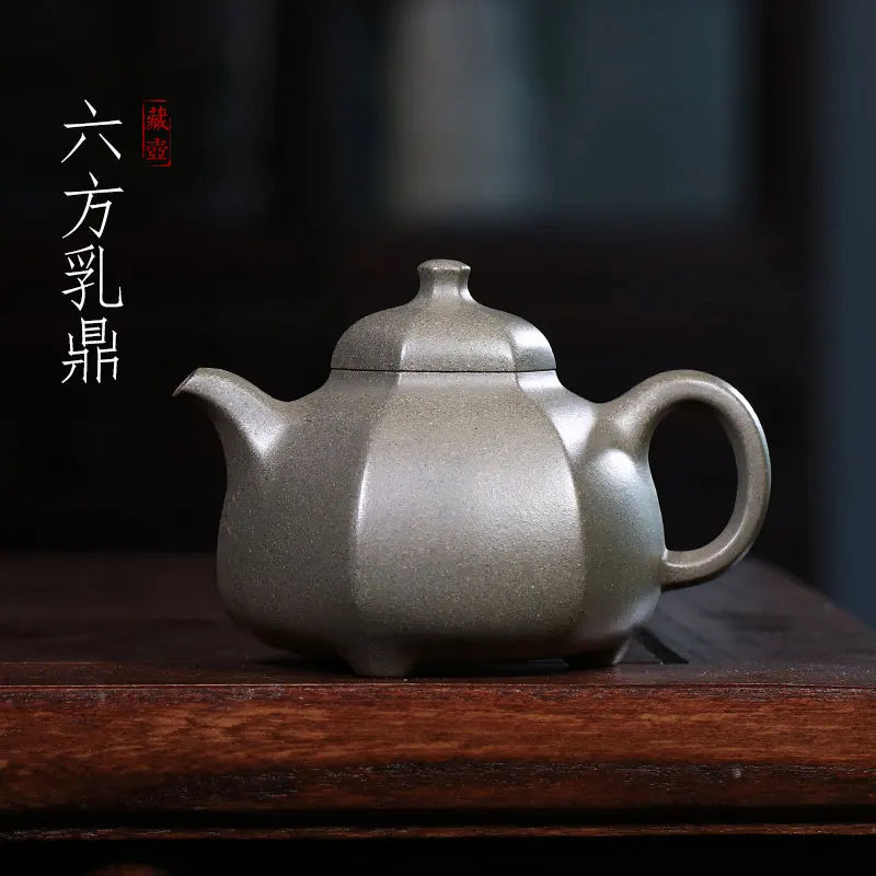 Zanghutianxia Yixing Famous Teapot Handmade Teapot Single Teapot Raw Ore Crabshell Green Handmade Hexagonal Milk Tripod Hexagona