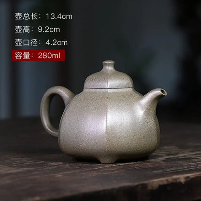 Zanghutianxia Yixing Famous Teapot Handmade Teapot Single Teapot Raw Ore Crabshell Green Handmade Hexagonal Milk Tripod Hexagona