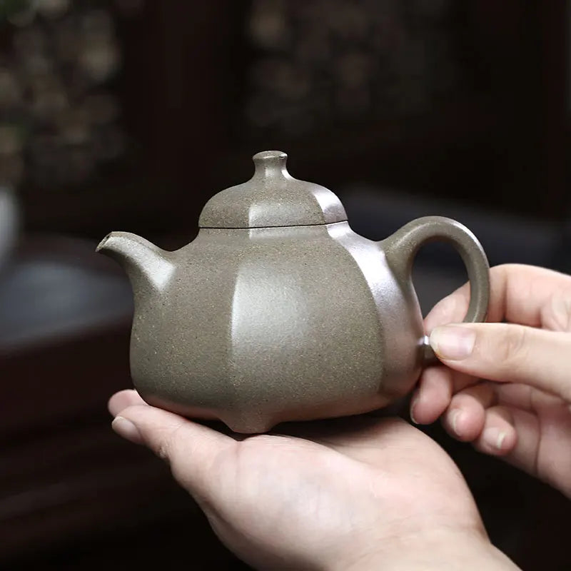 Zanghutianxia Yixing Famous Teapot Handmade Teapot Single Teapot Raw Ore Crabshell Green Handmade Hexagonal Milk Tripod Hexagona