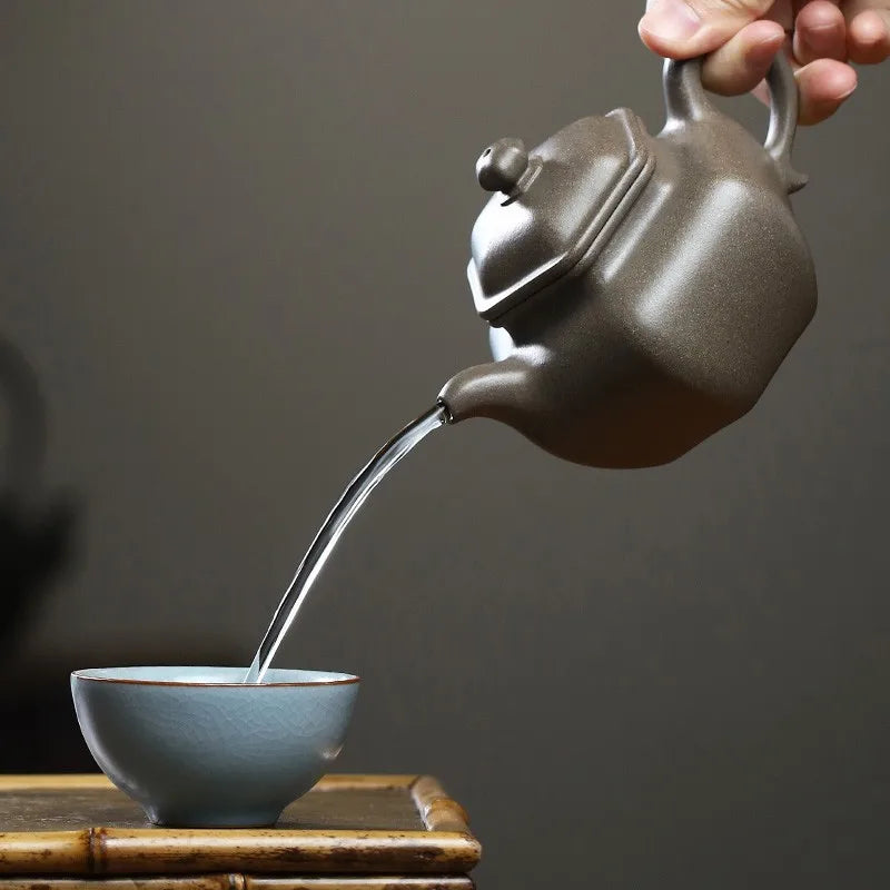 Zanghutianxia Yixing Famous Teapot Handmade Teapot Single Teapot Tea Set Raw Ore Crabshell Green Handmade Hexagonal Lotus Seed H