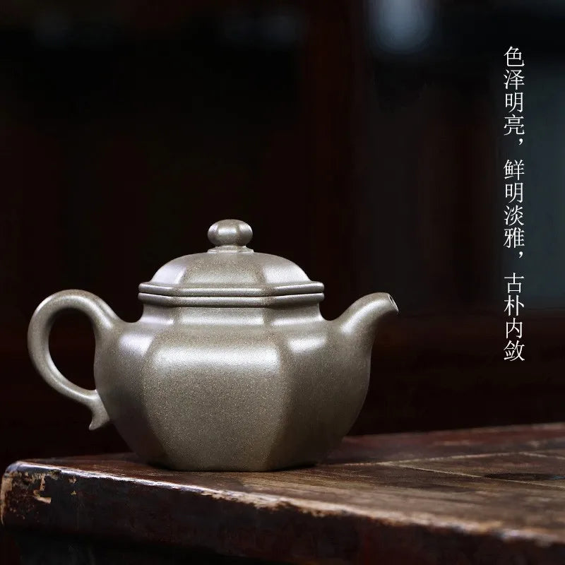 Zanghutianxia Yixing Famous Teapot Handmade Teapot Single Teapot Tea Set Raw Ore Crabshell Green Handmade Hexagonal Lotus Seed H