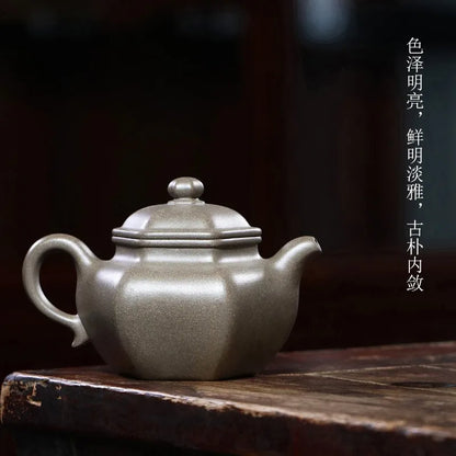 Zanghutianxia Yixing Famous Teapot Handmade Teapot Single Teapot Tea Set Raw Ore Crabshell Green Handmade Hexagonal Lotus Seed H