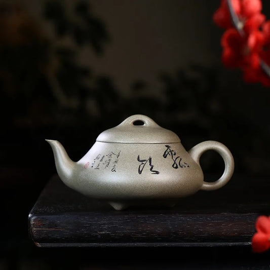 Zanghutianxia Yixing Famous Zisha Teapot Handmade Master Teapot Raw Ore Green Segment Mud Handmade Zisha Tea Set Short Stone Lad