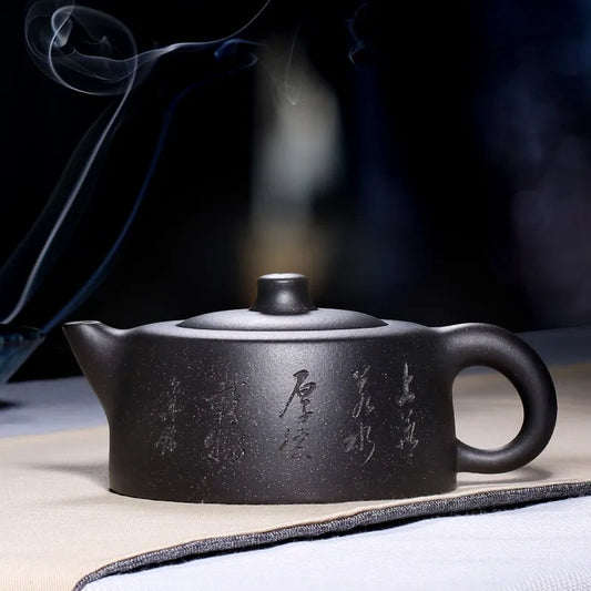 Zanghutianxia Yixing Handmade Purple Clay Teapot Famous Dell's Carved Collection Teapot Tea Set Black Galaxy Sky