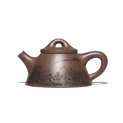Zanghutianxia Yixing Original Yixing Clay Teapot Handmade Double-Sided Carving Overlord Shipiao Teapot Household Teapot Jiangnan