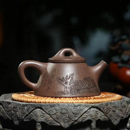 Zanghutianxia Yixing Original Yixing Clay Teapot Handmade Double-Sided Carving Overlord Shipiao Teapot Household Teapot Jiangnan