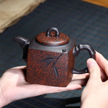 Zanghutianxia Yixing Pure Handmade Purple Clay Pot Famous Authentic Raw Ore Purple Clay Teapot Twisted Clay Craft Square Fairy B
