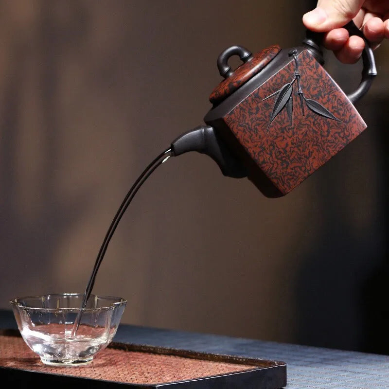 Zanghutianxia Yixing Pure Handmade Purple Clay Pot Famous Authentic Raw Ore Purple Clay Teapot Twisted Clay Craft Square Fairy B