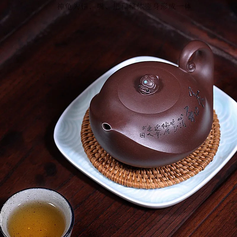 Zanghutianxia Yixing Purple Clay Pot Famous Dai Chengguang Hand-Carved Old Yixing Clay Kombucha Pot Sets Nourishing and Nourishi