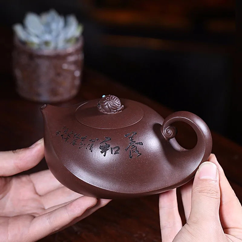 Zanghutianxia Yixing Purple Clay Pot Famous Dai Chengguang Hand-Carved Old Yixing Clay Kombucha Pot Sets Nourishing and Nourishi