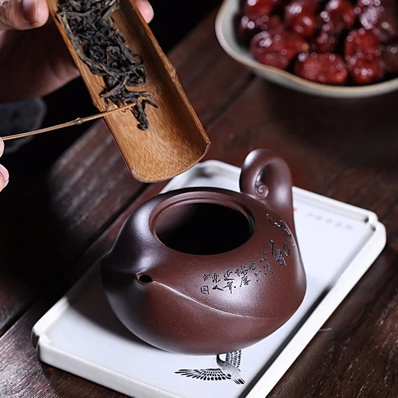 Zanghutianxia Yixing Purple Clay Pot Famous Dai Chengguang Hand-Carved Old Yixing Clay Kombucha Pot Sets Nourishing and Nourishi
