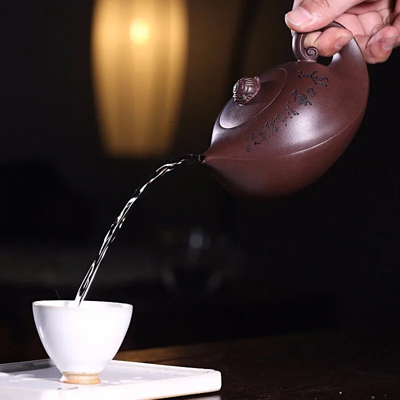 Zanghutianxia Yixing Purple Clay Pot Famous Dai Chengguang Hand-Carved Old Yixing Clay Kombucha Pot Sets Nourishing and Nourishi