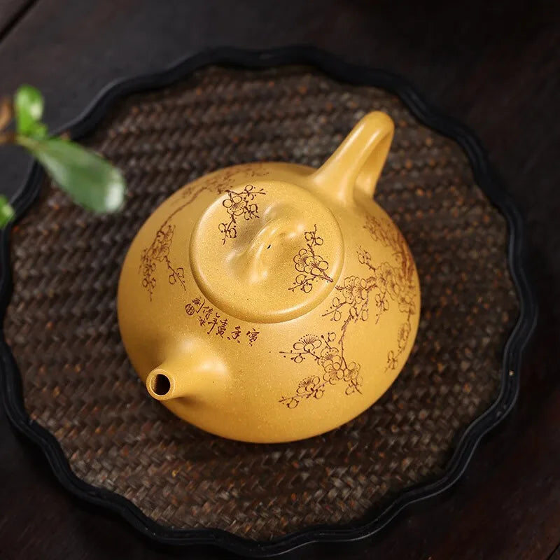 Zanghutianxia Yixing Purple Clay Pot Hand-Carved Plum Blossom Purple Sand Tea Set Raw Ore Gold Segment Mud Teapot Cold Fragrance