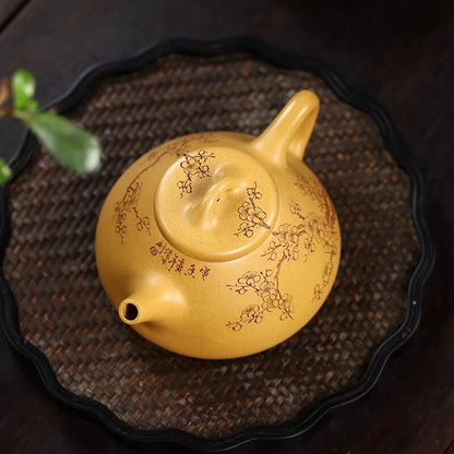Zanghutianxia Yixing Purple Clay Pot Hand-Carved Plum Blossom Purple Sand Tea Set Raw Ore Gold Segment Mud Teapot Cold Fragrance