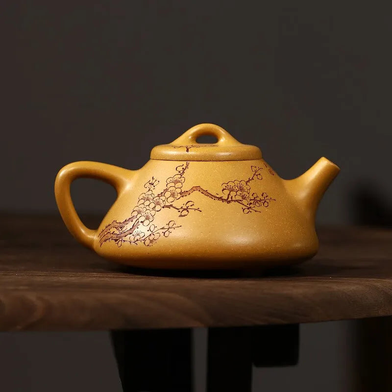 Zanghutianxia Yixing Purple Clay Pot Hand-Carved Plum Blossom Purple Sand Tea Set Raw Ore Gold Segment Mud Teapot Cold Fragrance