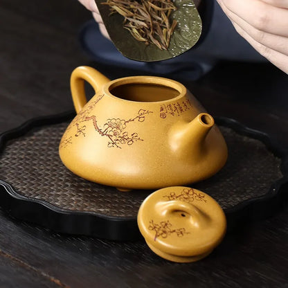 Zanghutianxia Yixing Purple Clay Pot Hand-Carved Plum Blossom Purple Sand Tea Set Raw Ore Gold Segment Mud Teapot Cold Fragrance