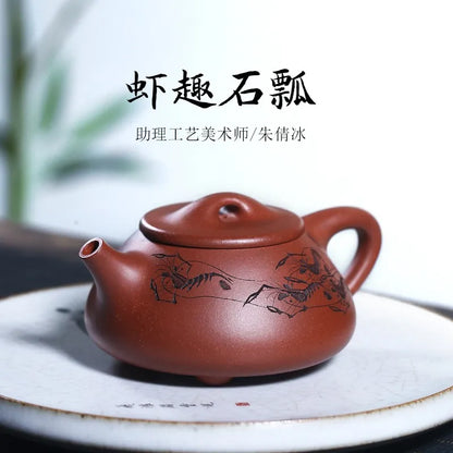 Zanghutianxia Yixing Purple Clay Pot Hand-Carved Small Capacity Teapot Bottom Trough Clear Shrimp Fun Jingzhou Stone Gourd Ladle