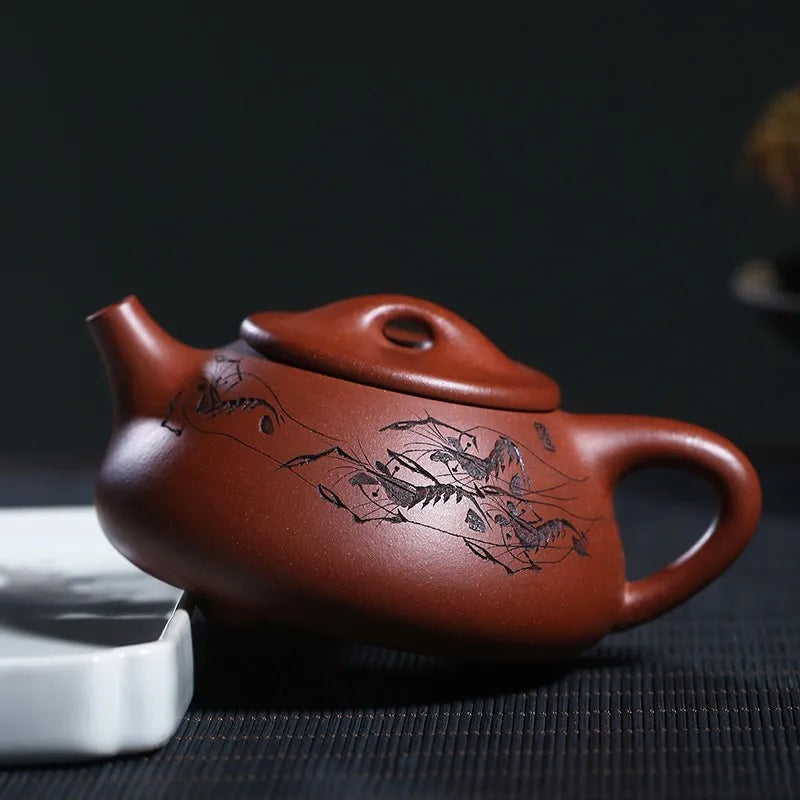 Zanghutianxia Yixing Purple Clay Pot Hand-Carved Small Capacity Teapot Bottom Trough Clear Shrimp Fun Jingzhou Stone Gourd Ladle