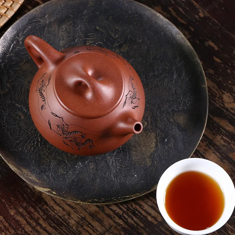 Zanghutianxia Yixing Purple Clay Pot Hand-Carved Small Capacity Teapot Bottom Trough Clear Shrimp Fun Jingzhou Stone Gourd Ladle