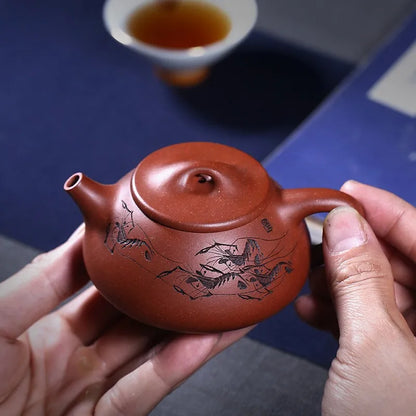 Zanghutianxia Yixing Purple Clay Pot Hand-Carved Small Capacity Teapot Bottom Trough Clear Shrimp Fun Jingzhou Stone Gourd Ladle
