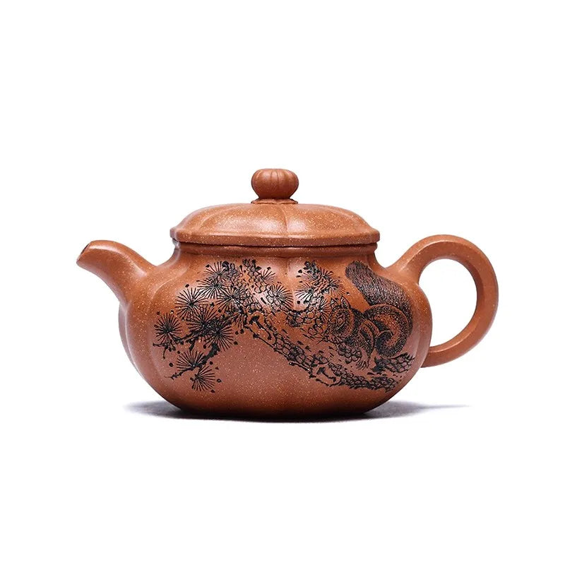 Zanghutianxia Yixing Purple Clay Pot Hand-Carved Teapot Raw Ore Cold Gold Yellow Mud Kung Fu Tea Set Tendon Maker Sunflower Arch