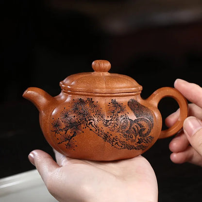 Zanghutianxia Yixing Purple Clay Pot Hand-Carved Teapot Raw Ore Cold Gold Yellow Mud Kung Fu Tea Set Tendon Maker Sunflower Arch