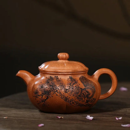 Zanghutianxia Yixing Purple Clay Pot Hand-Carved Teapot Raw Ore Cold Gold Yellow Mud Kung Fu Tea Set Tendon Maker Sunflower Arch