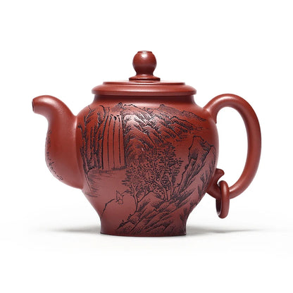 Zanghutianxia Yixing Purple Clay Pot Handmade Carved High-End Teaware Single Pot Raw Ore Dragon Blood Sand Handmade Teapot Zen H