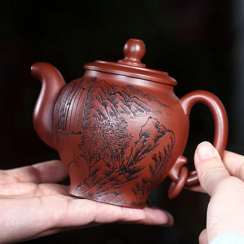 Zanghutianxia Yixing Purple Clay Pot Handmade Carved High-End Teaware Single Pot Raw Ore Dragon Blood Sand Handmade Teapot Zen H