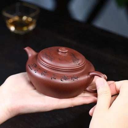 Zanghutianxia Yixing Purple Clay Pot Handmade Carved Kung Fu Tea Set Raw Ore Bottom Trough Clear Household Teapot Mirror Drum Mi