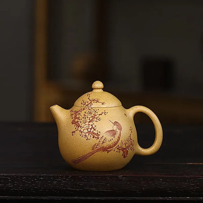 Zanghutianxia Yixing Purple Clay Pot Handmade Carved Purple Sand Tea Set Raw Ore Gold Segment Mud Teapot Dragon Egg Pot