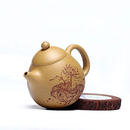 Zanghutianxia Yixing Purple Clay Pot Handmade Carved Purple Sand Tea Set Raw Ore Gold Segment Mud Teapot Dragon Egg Pot