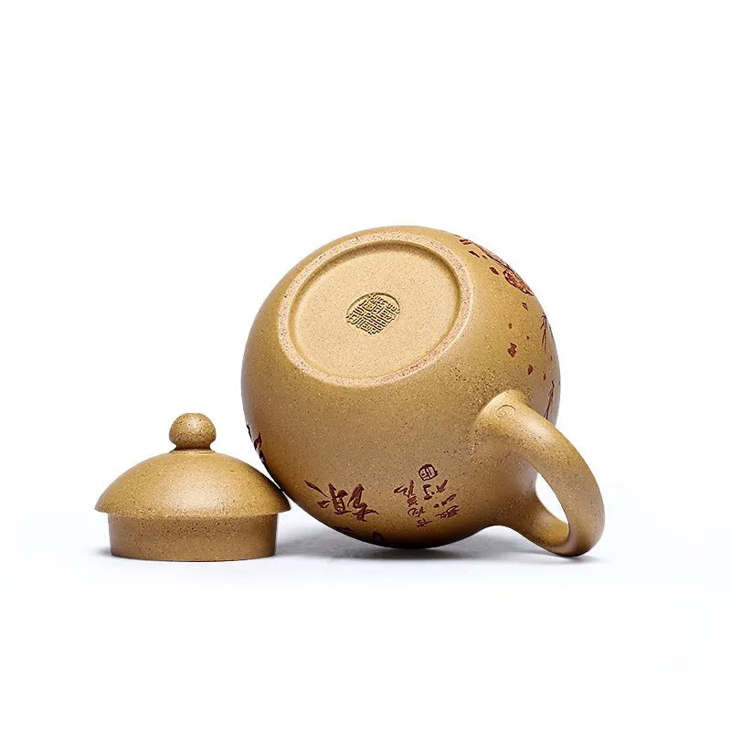 Zanghutianxia Yixing Purple Clay Pot Handmade Carved Purple Sand Tea Set Raw Ore Gold Segment Mud Teapot Dragon Egg Pot