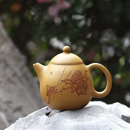 Zanghutianxia Yixing Purple Clay Pot Handmade Carved Purple Sand Tea Set Raw Ore Gold Segment Mud Teapot Dragon Egg Pot