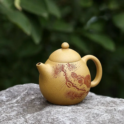 Zanghutianxia Yixing Purple Clay Pot Handmade Carved Purple Sand Tea Set Raw Ore Gold Segment Mud Teapot Dragon Egg Pot