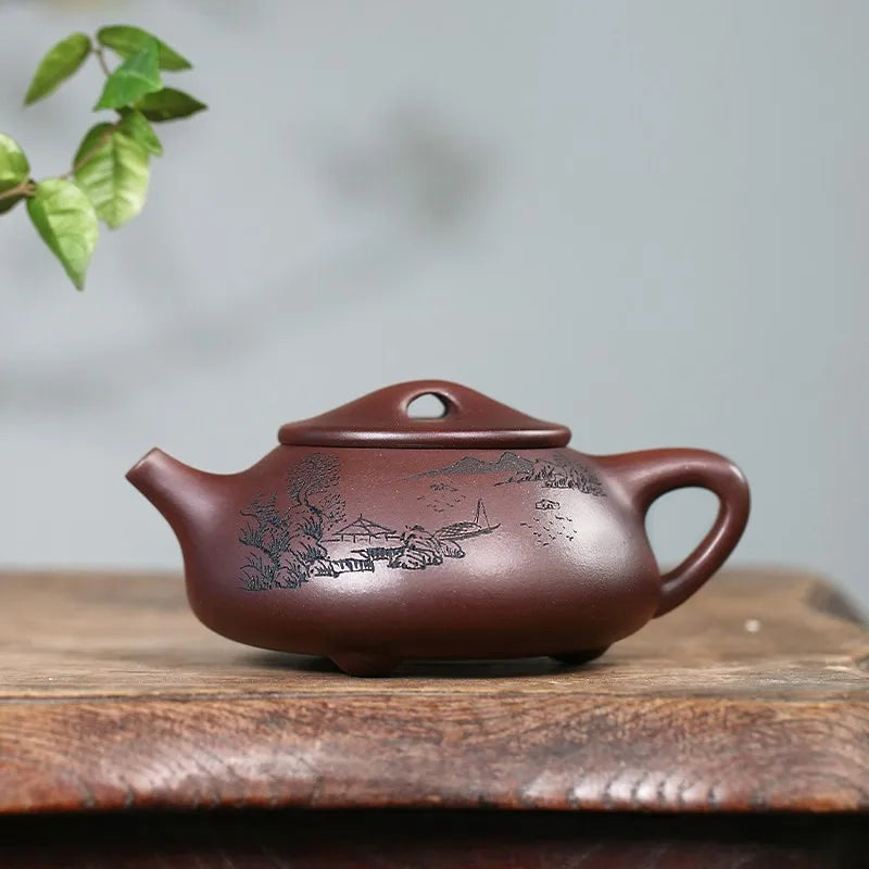 Zanghutianxia Yixing Purple Clay Pot Handmade Carving Kung Fu Teaware Single Pot Raw Ore Purple Clay Household Teapot Xishan Shi