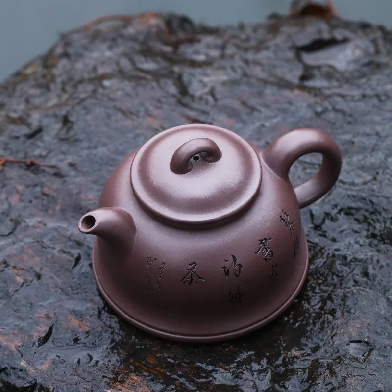 Zanghutianxia Yixing Purple Clay Pot Handmade Carving Kung Fu Teaware Single Pot Raw Ore Sky Blue Mash Handmade Teapot Runyuan P